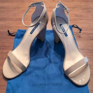 Stuart Weitzman Nudistcurve 75 3" Block Heel Sandal Size 11.5 M Patent Leather